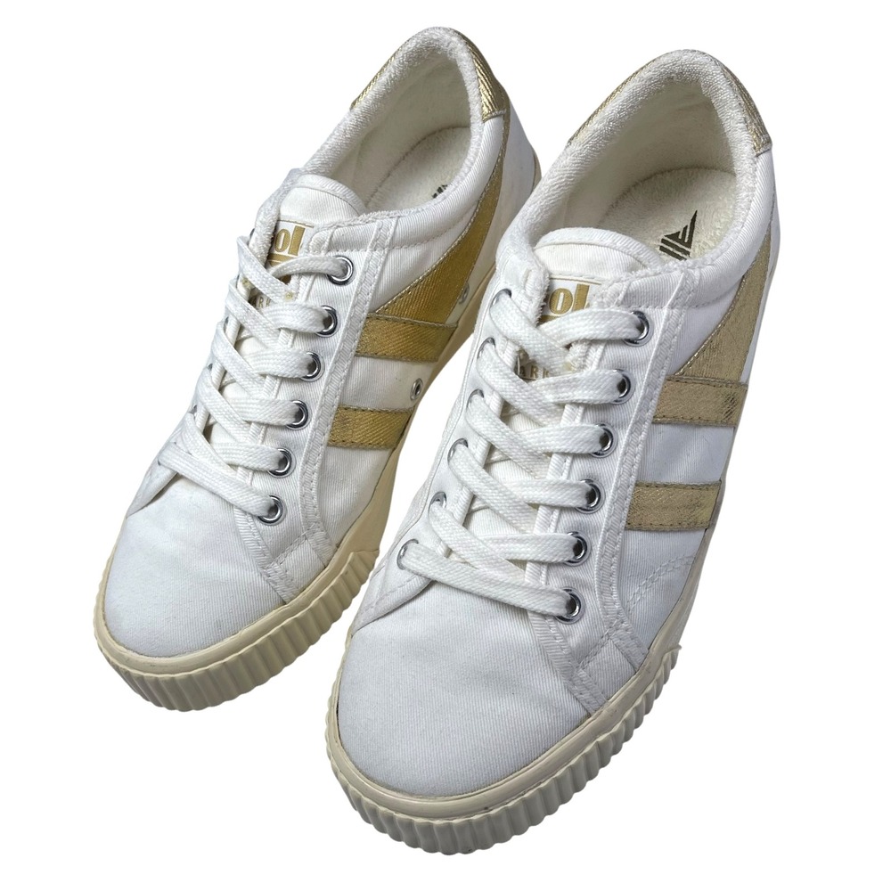 Gola Women's Tennis Mark Cox Sneakers in Off-White and Gold Preppy Casual Sporty